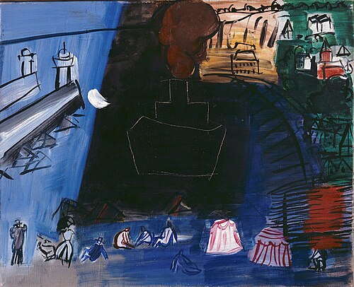 Cargo noir, baigneuses et tentes de plage, , Raoul Dufy