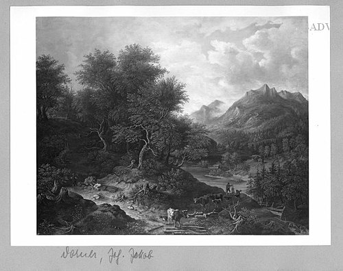 Mountane landscape with ....... and cattle, 1852, Friedrich von Amerling