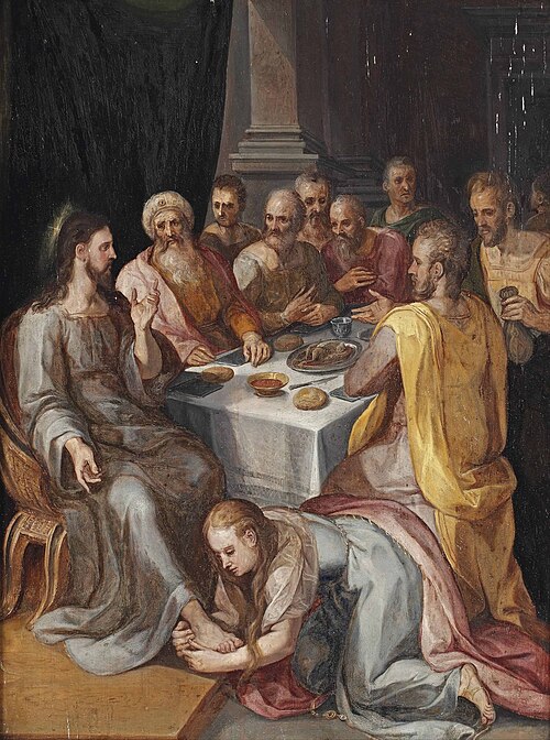 Mary Magdalen washing Christ's feet in the house of Simon the Pharisee, 1550, Crispin van den Broeck