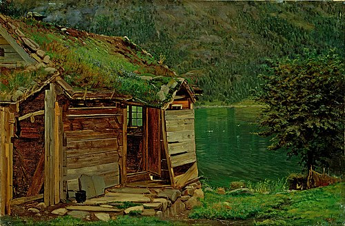 Farmhouse at Balestrand, 1865, Amaldus Nielsen