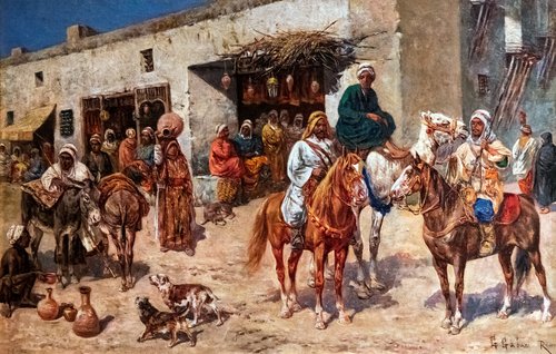Cavaliers devant la boutique d'un brocanteur, 1880, Giuseppe Gabani