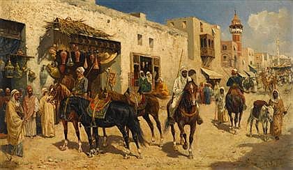 Arab Horsemen in a busy Street, 1900, Giuseppe Gabani