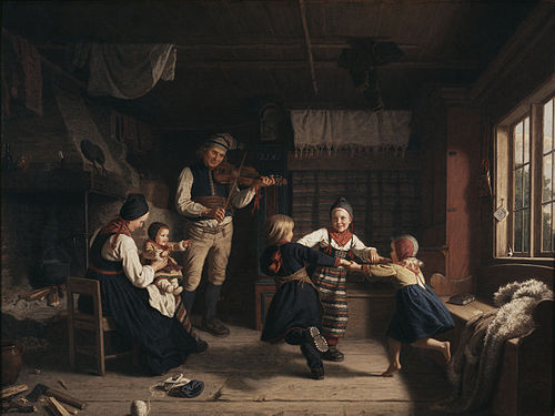 Sunday Evening in a Farmhouse in Dalarna, 1860, Amalia Lindegren