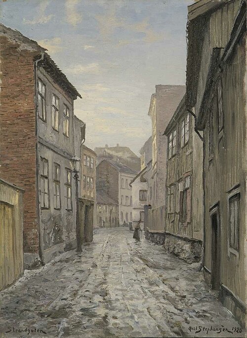 Strandgata i Pipervika, 1920, Axel Stephansen
