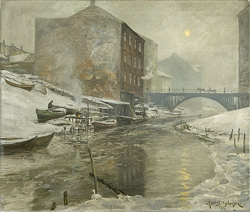 Akerselva, Hausmanns bru, 1917, Axel Stephansen