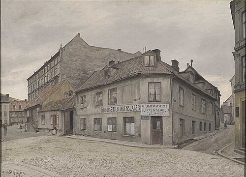 Hjørnet Skolegata, Mellemgata, 1920, Axel Stephansen