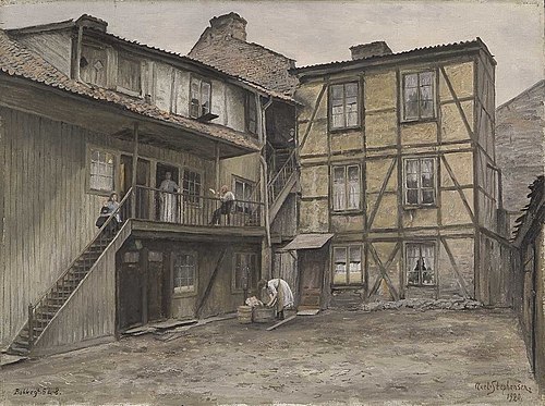 Bakkegt. 6-8, gårdsinteriør, 1920, Axel Stephansen