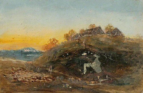 Landscape with Cottage at Sunset, , Edmund Evans