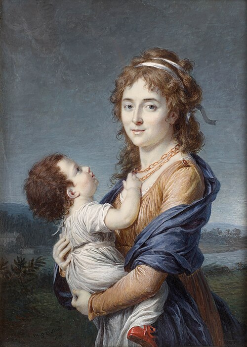 La Baronne Dannery tenant son fils Jean Germain Samuel dans ses bras, 1799, Marie-Gabrielle Capet
