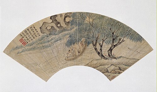 吴彬柳溪钓艇图扇页, , Wu Bin