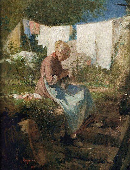 Bătrână cârpind, 1867, Nicolae Grigorescu