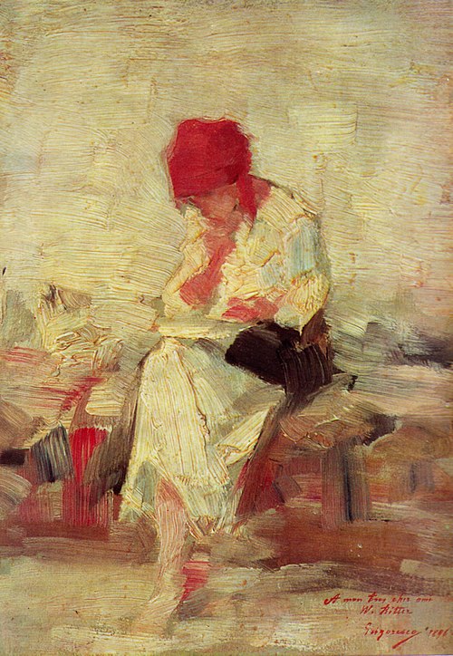 Peasant reading,, 1896, Nicolae Grigorescu