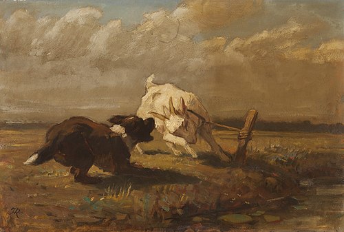 Combat entre une chèvre et un chien, 1899, Henriëtte Ronner-Knip