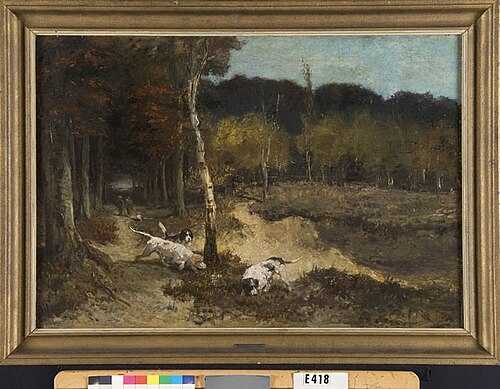 Forest Scene with Hunters and Dogs, 1865, Henriëtte Ronner-Knip