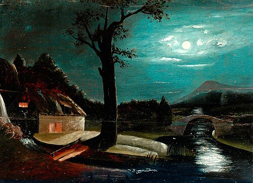 Landscape with Cottage, River and Bridge, , Branwell Brontë
