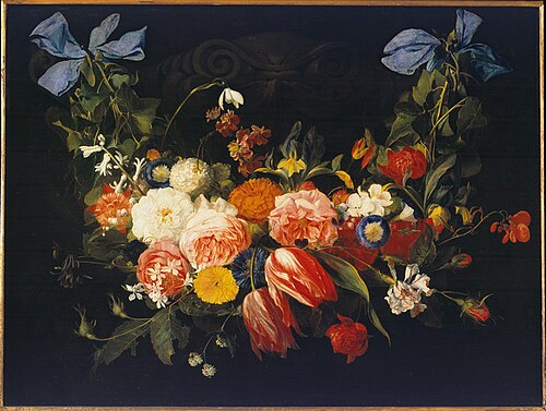 Festoon of flowers on blue ribbons, 1644, Jan Davidszoon de Heem