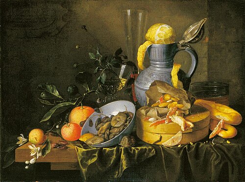 Stillleben mit Sinnspruch und Fastenspeisen, 1650, Jan Davidszoon de Heem