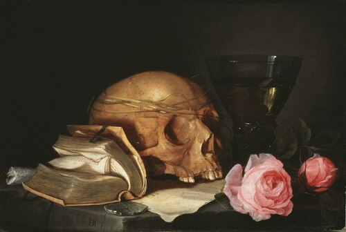 A Vanitas Still-Life with a Skull, a Book and Roses, 1630, Jan Davidszoon de Heem