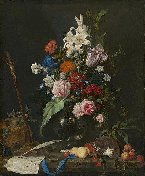 Nature morte fleurie avec un crâne et un crucifix, 1630, Jan Davidszoon de Heem