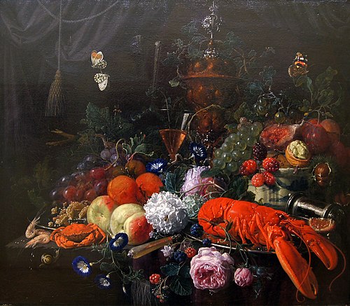 Blumen und Früchtestillleben mit Hummer (Nachfolger?), 1650, Jan Davidszoon de Heem