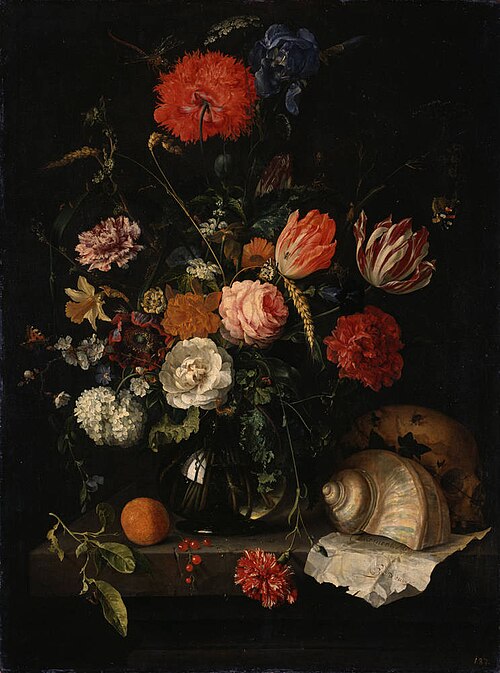 Memento Mori with a Skull under a Vase with Flowers, 1660, Jan Davidszoon de Heem