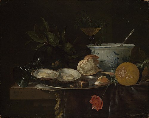 Breakfast piece with oysters and an orange, 1668, Jan Davidszoon de Heem