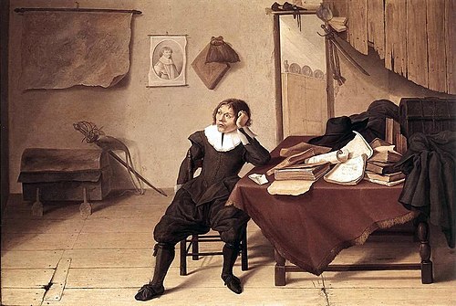 Interior of a Room with a young Man seated at a Table. A self-portrait., 1628, Jan Davidszoon de Heem