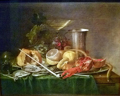 Still life, Breakfast with Wine glass and Goudse pipe, 1642, Jan Davidszoon de Heem