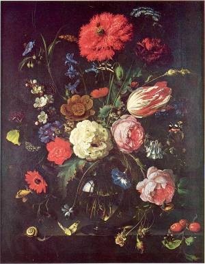 Still life of flowers in a glass vase upon a stone ledge, 1660, Jan Davidszoon de Heem