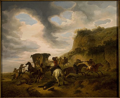Assault on travellers, 1650, Philips Wouwerman
