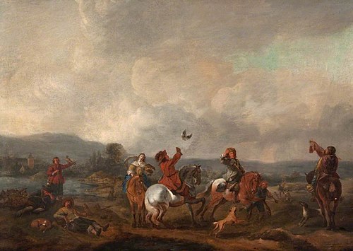 Landscape with falconers, 1601, Philips Wouwerman