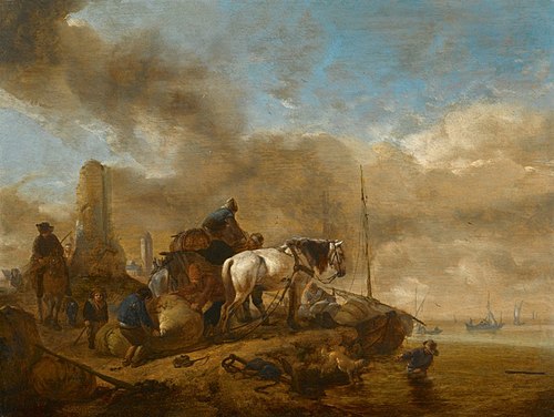 Figures and Horses on the Shore, with Sailing Boats Beyond, , Philips Wouwerman