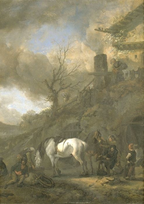 A horse at a smithy, 1654, Philips Wouwerman