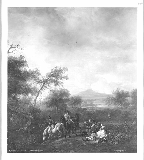 landscape with hunting party, 1644, Philips Wouwerman