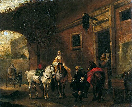 The Inn Yard, Figures and Horses before an Inn, , Philips Wouwerman