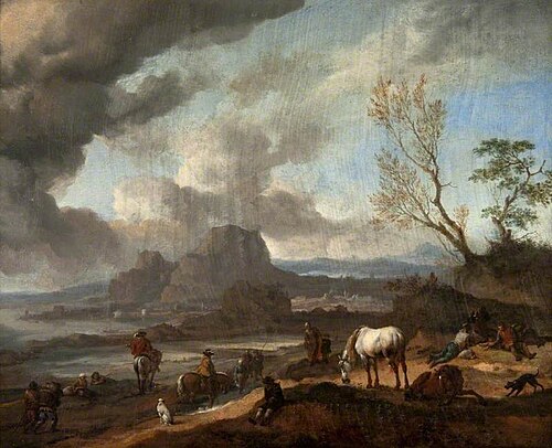 Landscape with Horses and Figures, with a Distant View of the Sea, , Philips Wouwerman