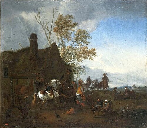 La scène devant de la forge., 1650, Philips Wouwerman