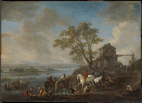 Horsepond on a river, 1650, Philips Wouwerman
