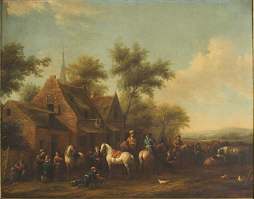 Landscape with Horsemen Resting outside an Inn, 1651, Philips Wouwerman