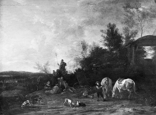 Evening Scenery with Resting Hunters, 1651, Philips Wouwerman