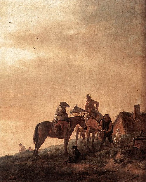 Three Horsemen halting at a Well, 1650, Philips Wouwerman