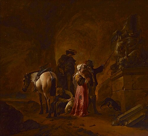 Travellers in a Grotto, 1700, Philips Wouwerman