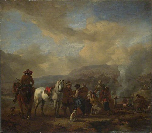 Two Horsemen at a Gipsy Encampment, 1659, Philips Wouwerman
