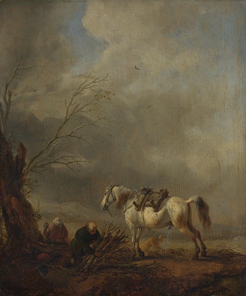A White Horse, and an Old Man binding Faggots, 1650, Philips Wouwerman