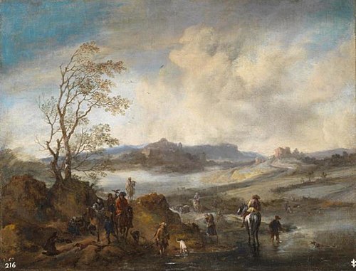 Hawking Party by a River, 1655, Philips Wouwerman