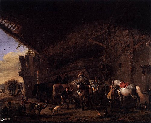 Départ de l'auberge, 1650, Philips Wouwerman