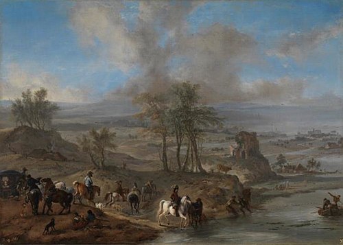 Hunting Party and Fishermen, 1660, Philips Wouwerman