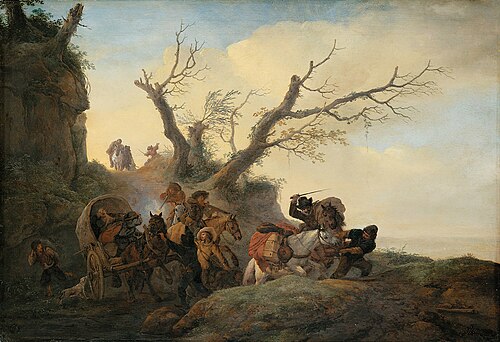 Robbers attacking Travellers, 1655, Philips Wouwerman