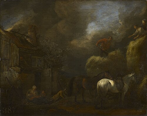 Stacking a Hayrick under a Stormy Sky, 1649, Philips Wouwerman