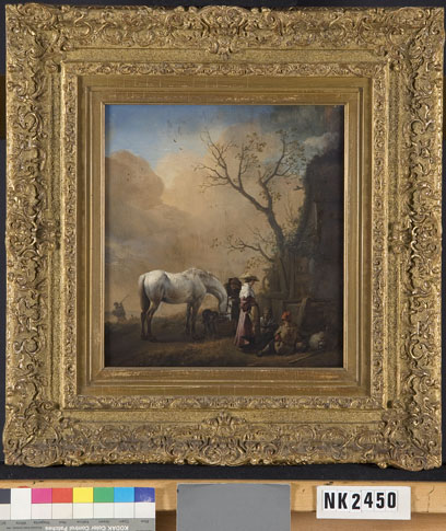 horse + people in front of a house, 1647, Philips Wouwerman